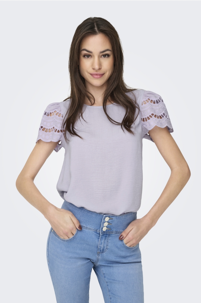 JDYHANNAH LIFE S/S LACE TOP WVN 15312609 Thistle